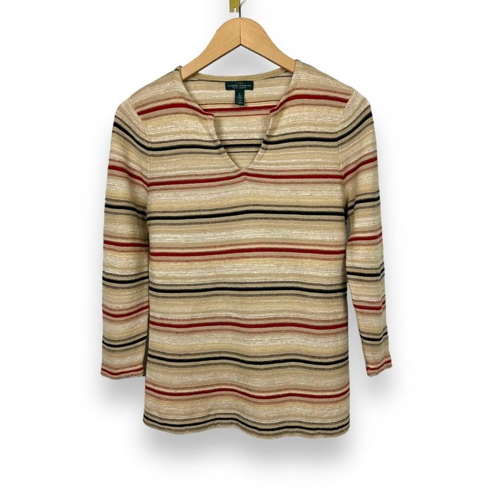 Women’s Lauren Ralph Lauren knit linen cotton blend 3/4 sleeve striped top